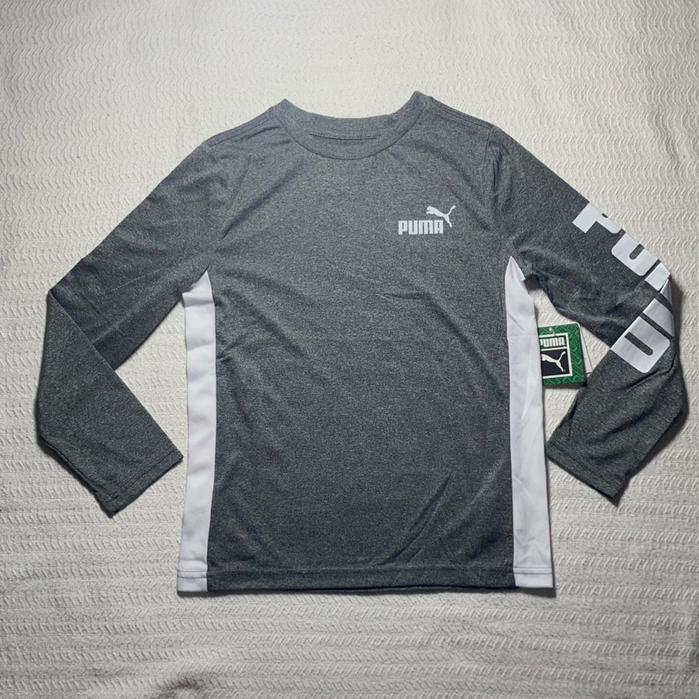 Puma S(8) Long Sleeve Shirt Gray White NEW Kids